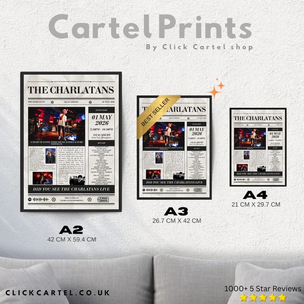 The Charlatans - Personalised Newspaper Style Concert Poster
