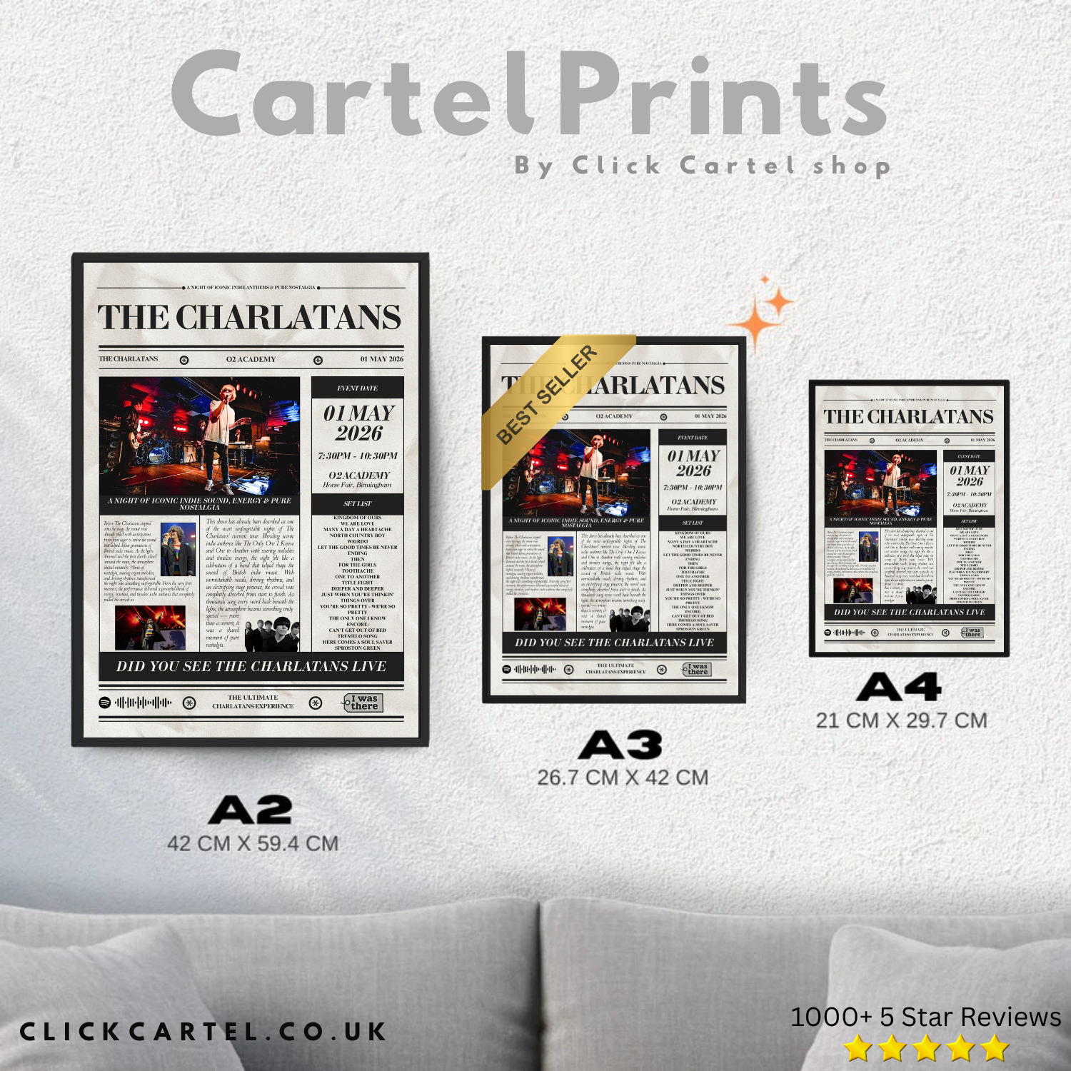 The Charlatans - Personalised Newspaper Style Concert Poster