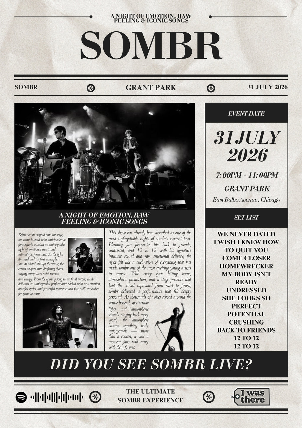 Sombr - Personalised Newspaper Style Concert Poster (USA Tour)