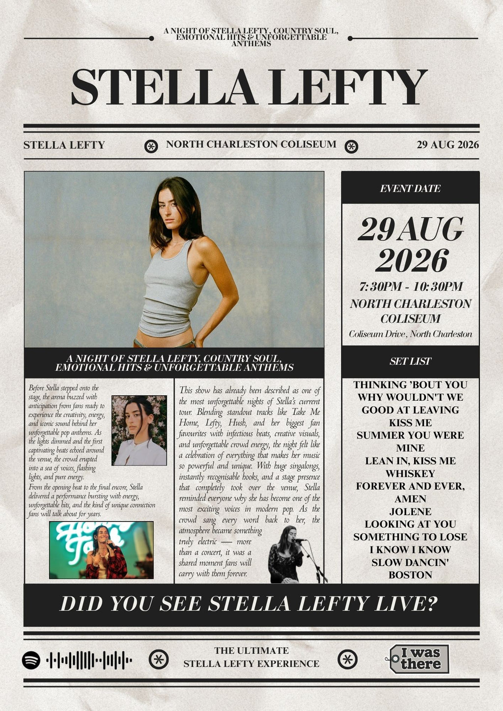 Stella Lefty - Personalised Newspaper Style Concert Poster (USA 2026 Tour)