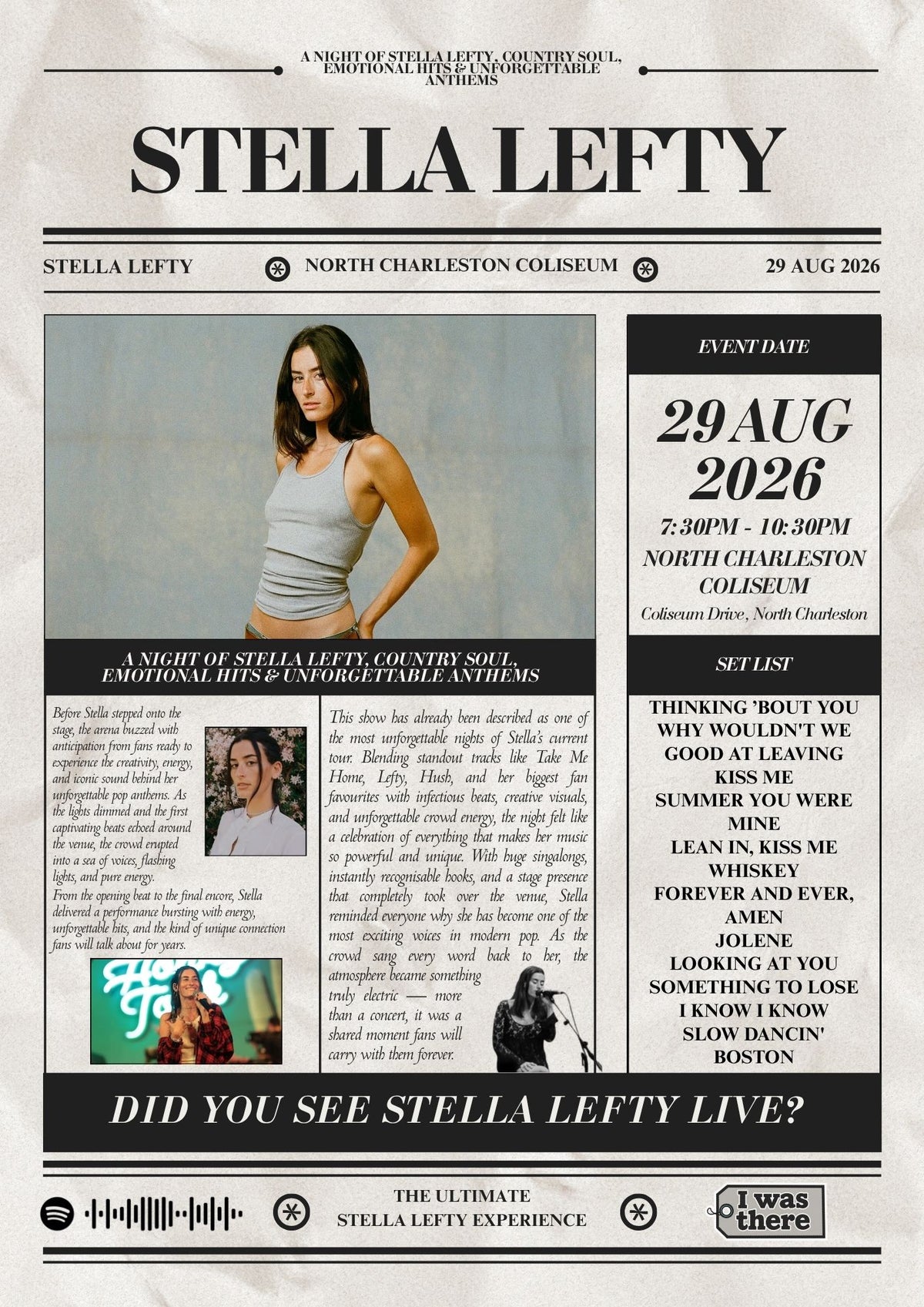 Stella Lefty - Personalised Newspaper Style Concert Poster (USA 2026 Tour)