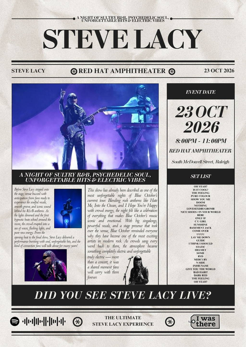 Steve Lacy - Personalised Newspaper Style Concert Poster (USA Tour)