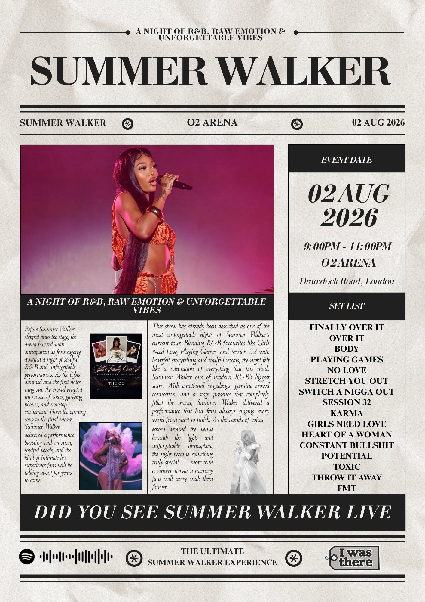 Summer Walker - Personalised Newspaper Style Concert Poster