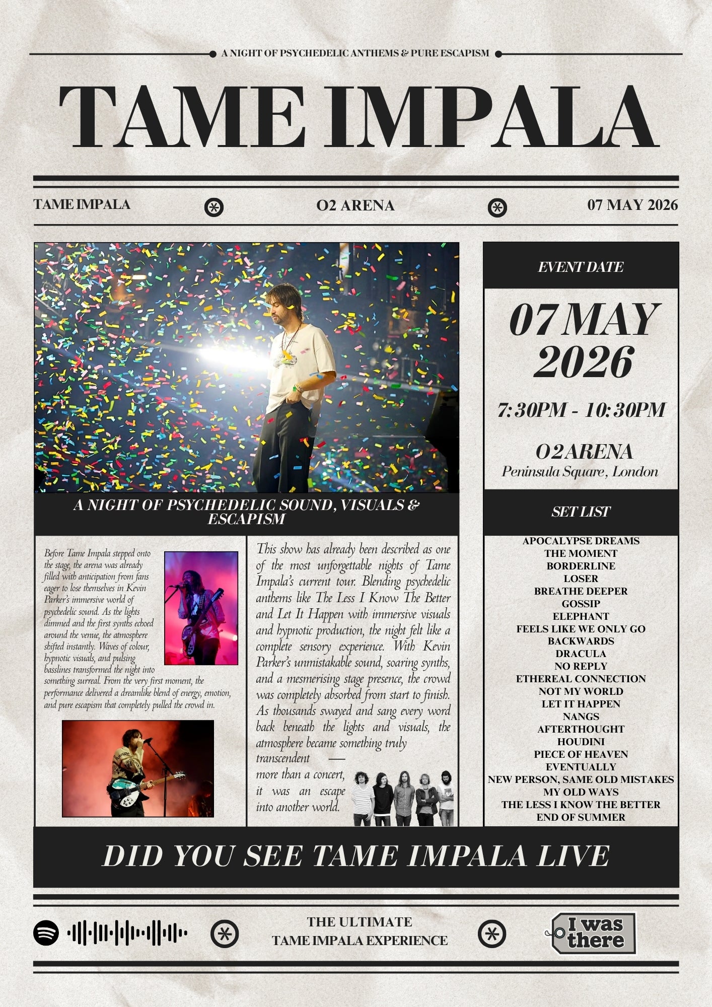 Tame Impala - Gepersonaliseerd Krantenstijl Concertposter