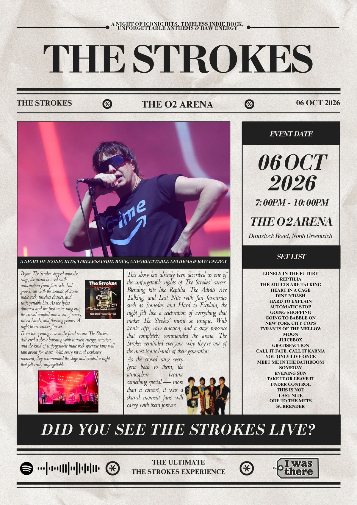 The Strokes - Personalised Newspaper Style Concert Poster